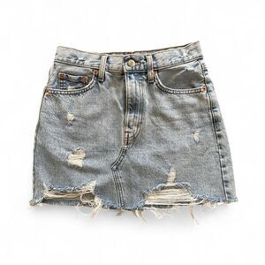 Mango Blue Distressed Jean Shorts
